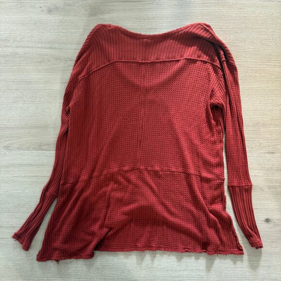 Free People Orange Rust Long Sleeve Scoop Neck Waffle Knit Tunic Blouse Small - Picture 2 of 5